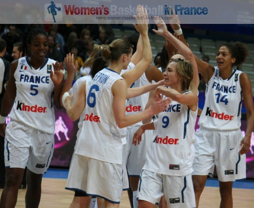  French players after beating Belarus at the 2010 FIBA World Championships  © womensbasketball-in-france.com  