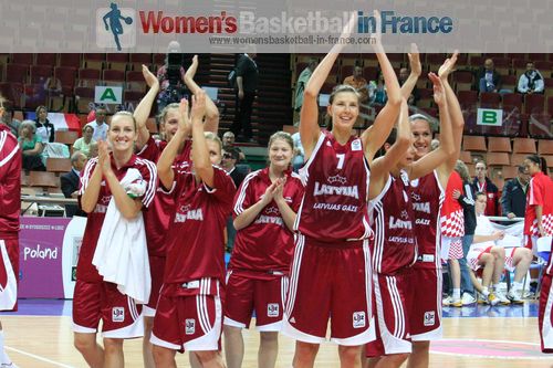  Latvia celebrating victory against Croatia at EuroBasket 2011 © womensbasketball-in-france.com  