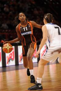 Madou M'Bengue playing for Bourges Basket during the Cadettes French cup final 2009 © FFBB