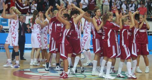 Russian and Latvian players after the match © womensbasketball-in-france.com
