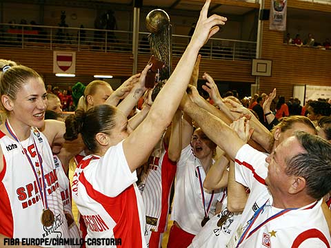 EuroLeague Women 2008 champions Spartak Moscow hold the trophy 