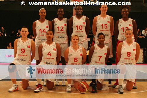 Entente Sportive Basket Villeneuve d'Ascq Lille Métropole (ESBVA-LM) team picture: 4 Caroline Lemoine 6 Émilie Duvivier, 7 Bintou Diémé, 8 Stéphanie Dubois, 9 Amélie Pochet, 10 Jennifer Digbeu,  12 Alice Nayo, 13 Olayinka Sanni, 14 Lenae Williams, 15 Sandra Pirsic.