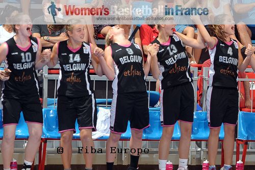  Belgium U18 players jumping for joy © FIBA Europe / Viktor Rébay    
