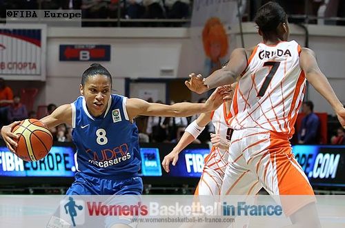 French players in action at EuroLeague final four: Edwige Lawson-Wade, Céline Dumerc and Sandrine Gruda   &copy; FIBA Europe 