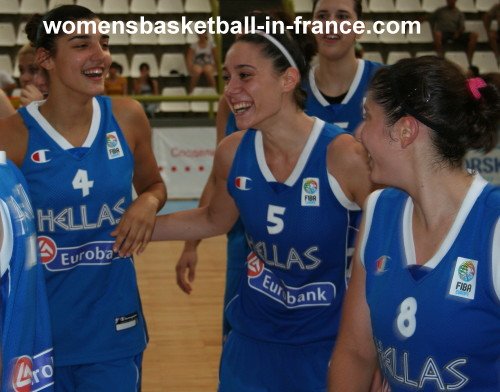   Efstathia Zafeira Gkritza and Angeliki Nikolopoulou celebrate &copy; womensbasketball-in-france.com