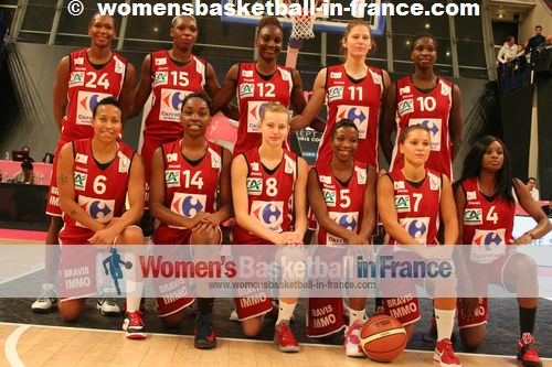 USO Mondeville team picture 2012-13: 4 Touty Gandega, 5 Aminata Konate, 6 Kristen Broook Sharp, 7 Ingrid Tanqueray, 10 Giedre Paugaite, 11 Kadidia Minte, 12 Laëtitia Kamba, 13 Margaux Touraud, 14 Marie-Bernadettte Mbuyamba, 15 Naignouma Coulibaly, 24 Amanda Lassiter