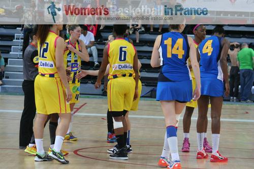 LF2 2014 final starting five: Jenny Fouasseau, Awa Sissoko; Aurélie Cibert,Dominique Allen; Tiffany Clarke; Fabienne Constant, Fatou Dieng, Marie-Frédérique Ayissi Pauline Lo; Elodie Bertal